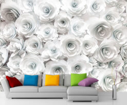 3 boyutlu Beyaz Çiçek Duvar Kağıdı