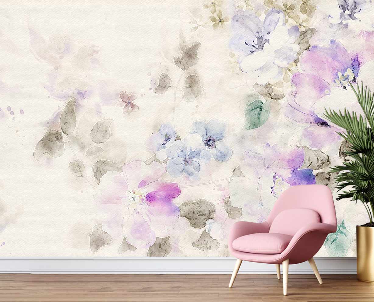 Mor Çiçekler 3d Duvar Kağıdı Mor Çiçekler 3d Duvar Kağıdı