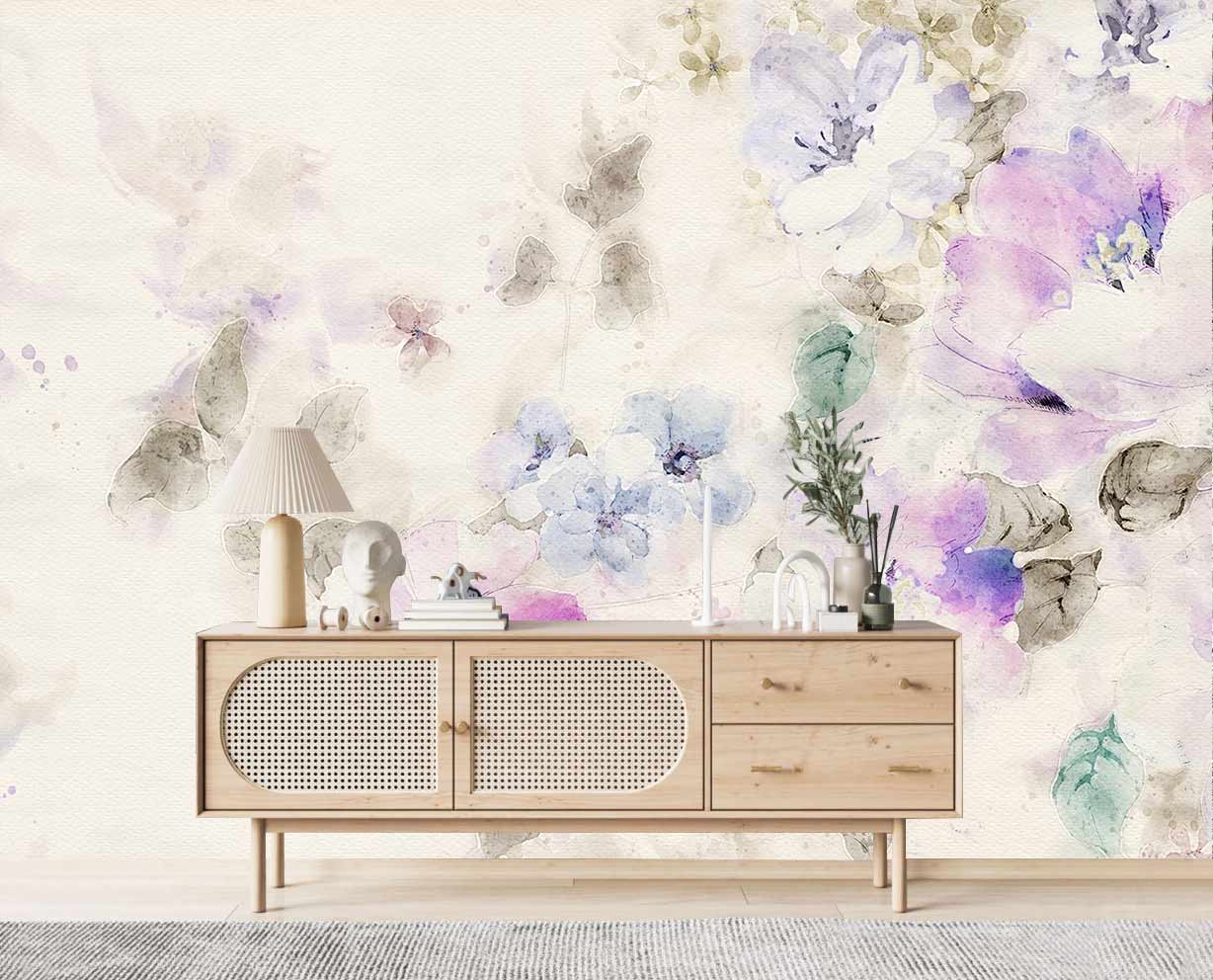 Mor Çiçekler 3d Duvar Kağıdı Mor Çiçekler 3d Duvar Kağıdı