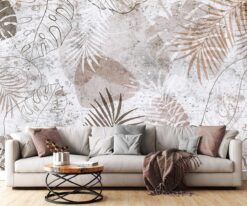 Kahve Yapraklar 3d Duvar Kağıdı