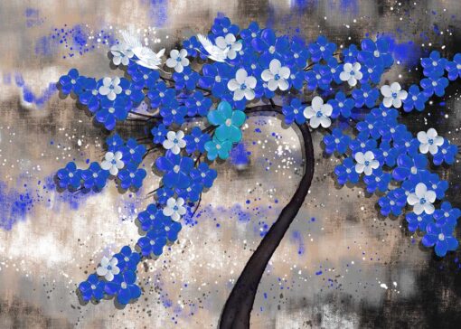 3d Mavi Çiçek Duvar Kağıdı